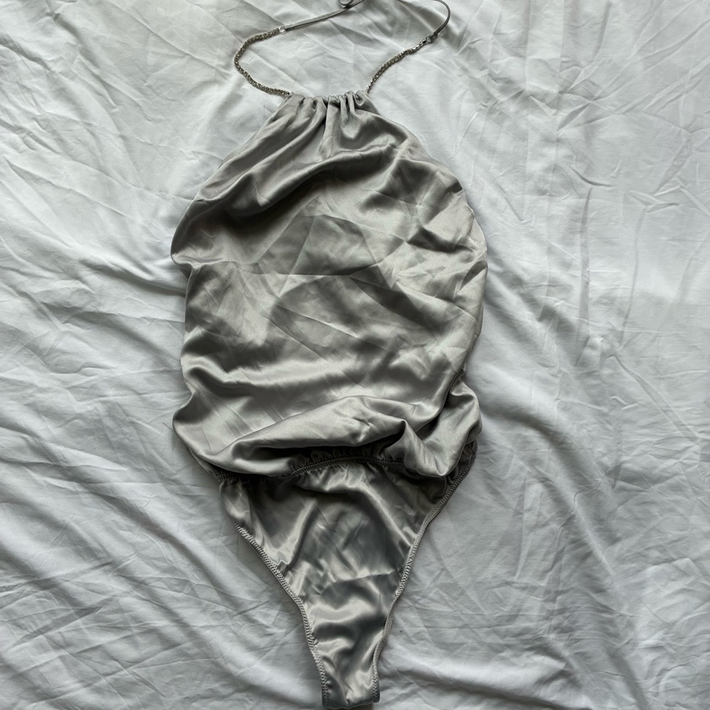 NWT Silver Halter Bodysuit